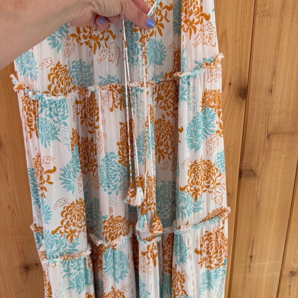 Poupette St Barth Floral PomPom Button Down Sleeveless Maxi Dress Size Small - Picture 9 of 12